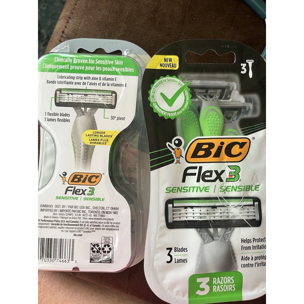 BIC Flex 3 Sensitive Men’s Disposable Razors, 3 Blade, 3 Pack Bundle Of 2 Packs